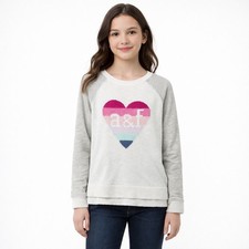 Abercrombie Kids Girls Rainbow Heart Sweater Pullover White  Light Gray 13/14