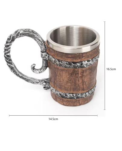 Wooden Barrel Beer Tankard Mug Stainless Steel Viking Style Vintage Beer Mug - Picture 12 of 14