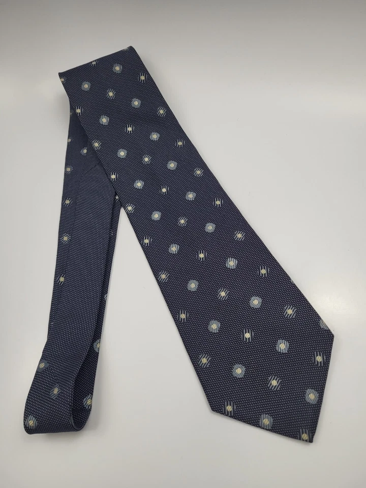 Винтажный Tommy Hilfiger шелковый галстук синий серый геометрический мужчин галстук США 56 x 3,7/8 - Изображение 2 из 4