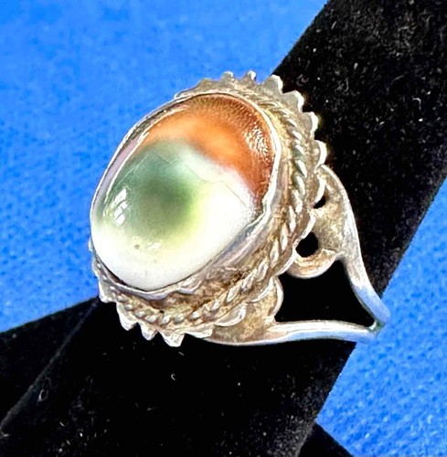 Vtg. Artisan Created Sterling Silver & Agate Eye Ring Sz. 7+ - Picture 3 of 12