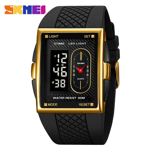 SKMEI Men Digital Watch Rectangle Countdown LED Light Electronic Wristwatch Boys - Picture 18 of 30