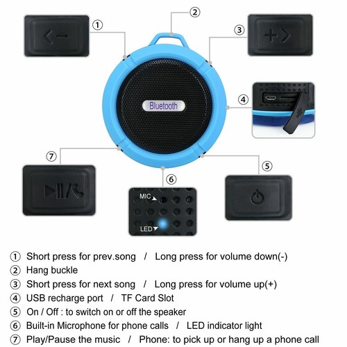 Waterproof Wireless Mini Car Bluetooth Shower Music Speaker Handsfree Portable - Picture 3 of 11