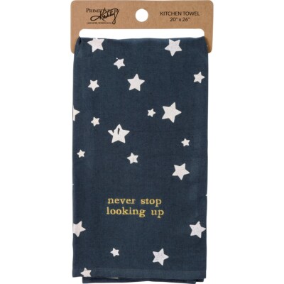 NEW ''	NEVER STOP LOOKING UP''  Celestial print kitchen/Hand Towel - Navy & White