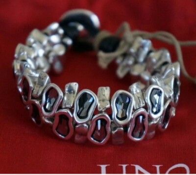 NWT Uno De 50 Silver Elements Crystal CROCO TEARS Statement Bracelet 7'' RP $599