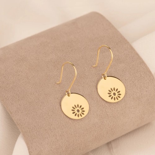 925 Sterling Silver Flower Disc Dangle Dainty Women Earrings - Picture 3 of 4