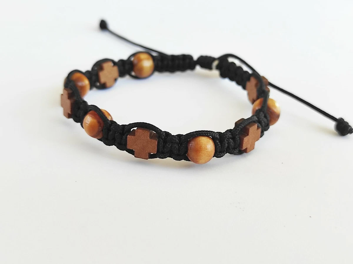 Bracciale Rosario In Legno D'ulivo, Vetro Veneziano O Madreperla, Con Medaglia Della Vergine Miracolosa, Da Mondo Cattolico Roma