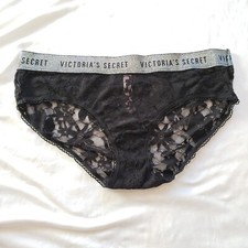 Victoria's Secret Hiphugger Medium Black Sheer Lace Sparkle Signature Band