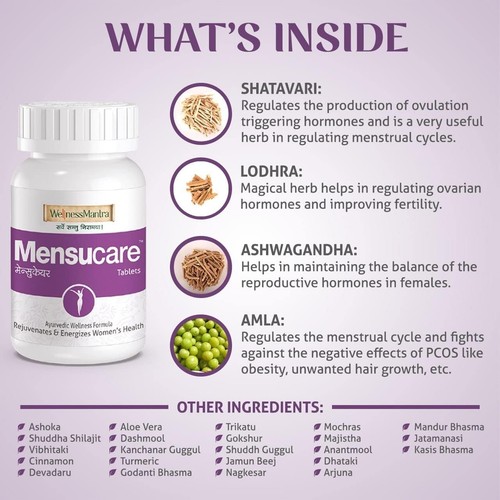 Mensucare - Ayurvedic 60 Tablets, To Regularize Menstruation, Hormonal Balance - Picture 2 of 9