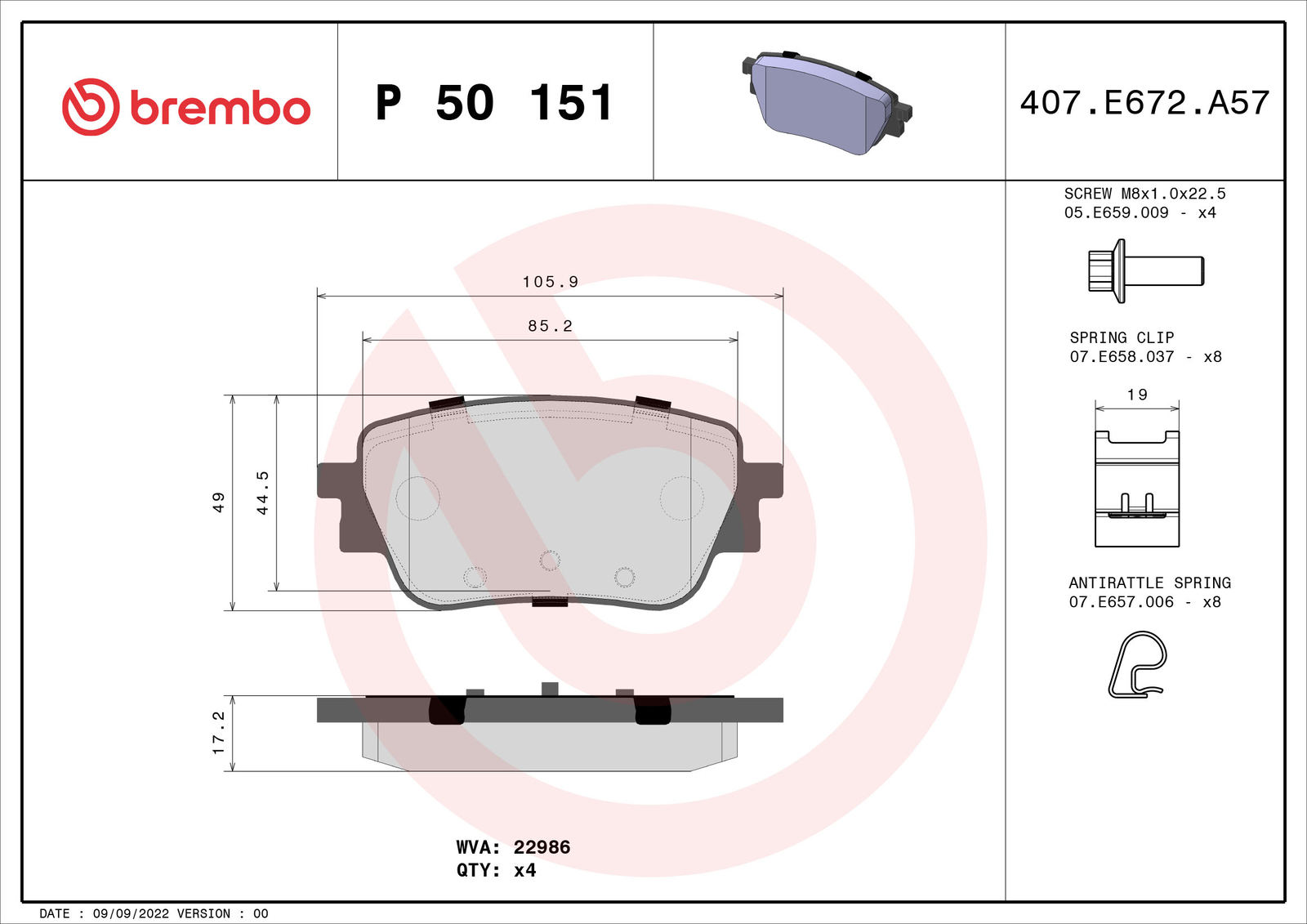 Rear Brake Pad Set Fits Mercedes-Benz A-Class B-Class CLA GLA GLB BREMBO - Image 47