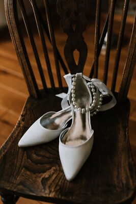 Damen Hochzeitsschuhe, Brautschuhe, Größe 38, flach, Elfenbein, Satin