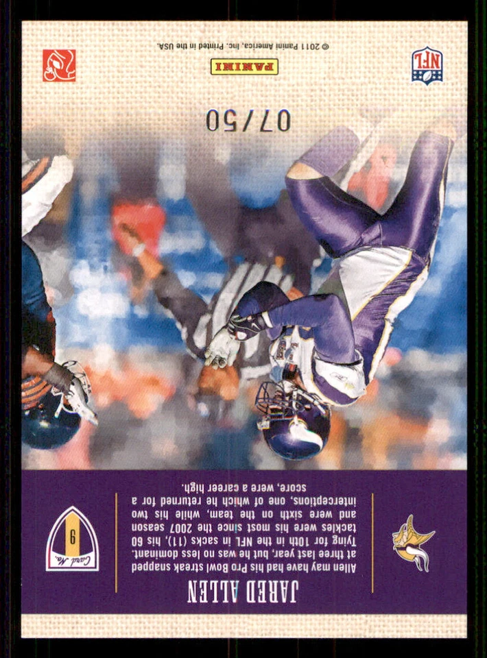 2011 Panini Threads Gridiron Kings Framed Blue #9 Jared Allen /50 - Image 2 of 2