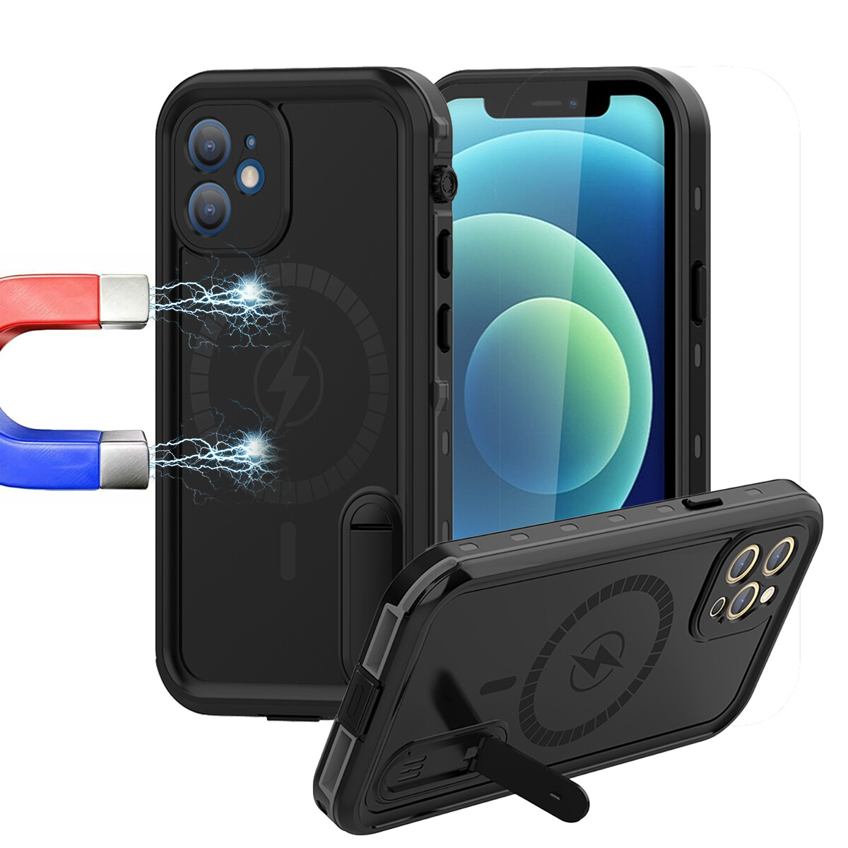 Magnetic MagSafe Case For Apple iPhone 12 Pro Max Waterproof Phone Cover w/Stand