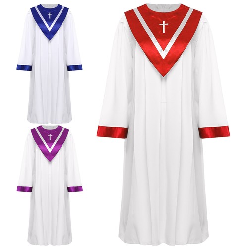 Women Church Choir Robe Outfits V-Shape Pastor Baptism Officiant Cosplay Costume - Picture 2 of 38
