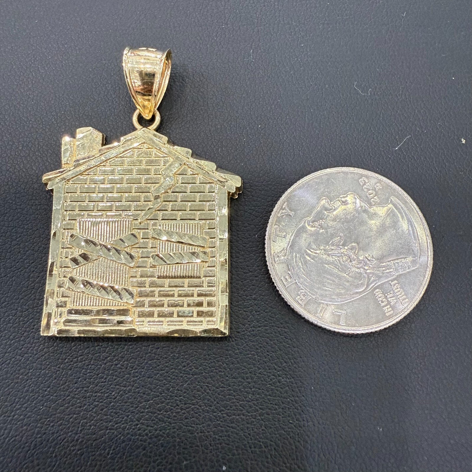 Trap House Pendant Mens Charm 10k Yellow Gold 1.7 inch