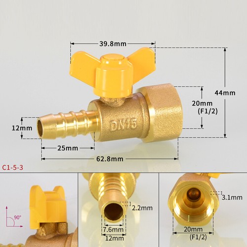 Messing Kugelhahn mit Schlauchtüllen Ventil 1/4" 3/8" 1/2" Für Öl Wasser Luft - Picture 19 of 20