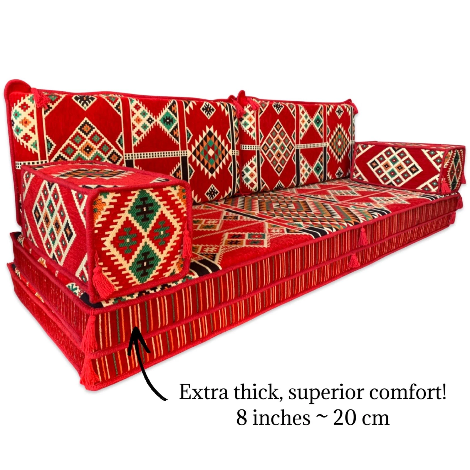 ARABIC Majlis Seating | Three Seater FLOOR Sofa | 8 in (20 cm) Thick | UK Stock!