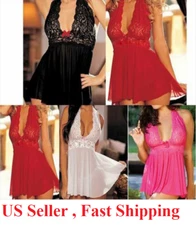  Sexy Lingerie-Women Pajamas Robe-Dress-Babydoll--Nightgown-Sleepwear hollow 