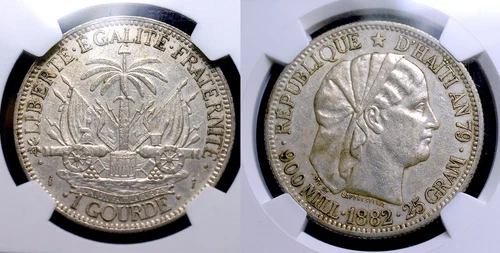 HAITI 1882 1 Gourde, Silver, Crown NGC EF45