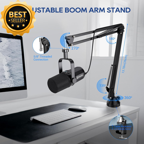 Dynamic USB/XLR Microphone for Podcasting, Streaming, with Mute, Boom Arm - Picture 8 of 12