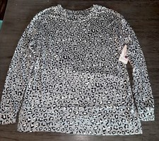WOMEN'S SMALL 4-6 ANIMAL PRINT SHIRT TOP SILVER HACCI Secret Treasures PJ BNWT