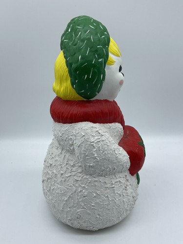 Statuina pupazzo di neve vintage ceramica natalizia dipinta a mano 11” sciarpa rossa - Foto 5 di 6