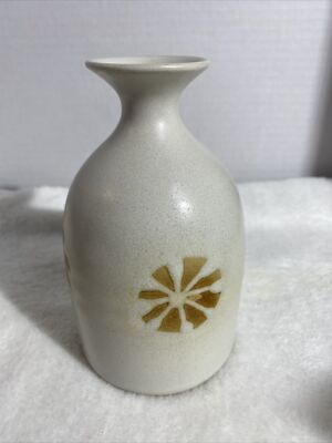Pottery Vase In Beige With Rust Colored Flowers Sunk Into The Pottery So Nice!