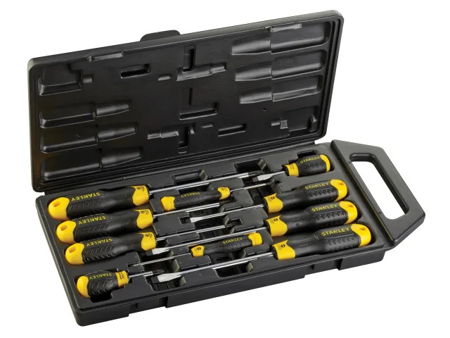 Stanley 10 Piece Assorted Cushion Grip Screwdriver Set in Handled Storage Case