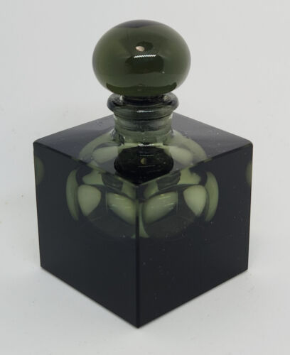Kleiner Vintage quadratischer schwarzer Glas Kristall Parfum Flakon Art Deco sehr selten - Bild 2 von 14