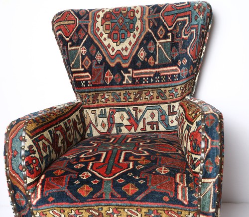 Armchair Upholstery with Antique Caucasian Rug,high quality Handmade armchair - Picture 5 of 13