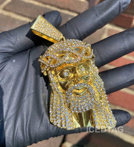 HIP HOP HELADO BLING OUT LUJO ELEGANTE CABEZA DE JESÚS COLGANTE DIAMANTE SIMULADO - Imagen 3 de 7