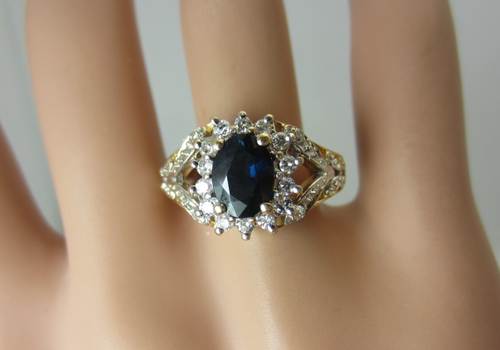 10K Yellow Gold 1.27 ct Blue Sapphire and Diamond Ring 1.59 CT TW - 第 1/11 張圖片