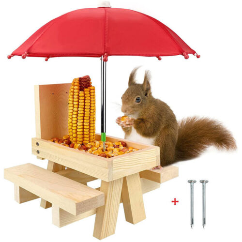 Wooden Squirrel Feeder Outside Garden Pets Corn Nut Chipmunk Bench Feeder Supply - Picture 1 of 17