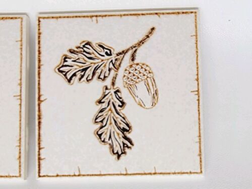 Vintage Oak Leaves & Acorn Tiles H&R Johnson 1970s Pair Of 2 Made In England - Picture 2 of 11