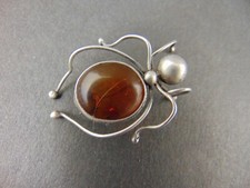Vintage Brosche Spinne in 925er Silber mit Bernstein