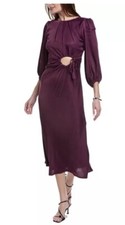 NWT FARM RIO BURGUNDY PIPING MIDI DRESS - Size S