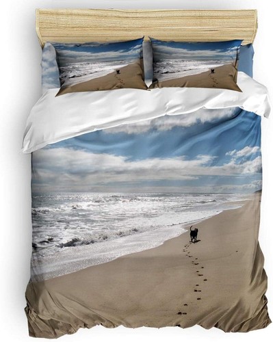 Queen Size, Ocean Holiday Beach Dog Cloudy Skyline Modern Kids 3D Print Bedding - Imagen 8 de 11