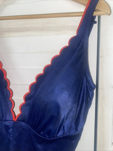 Vintage 1970 DeWeese Design Navy W/ Red Trim One Piece Swimsuit Sz 16 USA Made - Picture 2 of 12