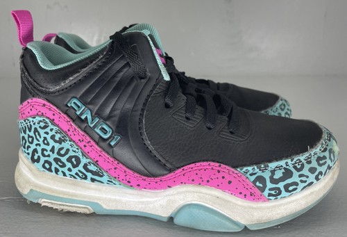 AND1 Fierce Kids Girl Athletic Basketball Sneakers Size 2 White Yellow Pink - Picture 5 of 16
