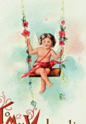 c1910 Valentine's CupidOn Swing Postcard | eBay