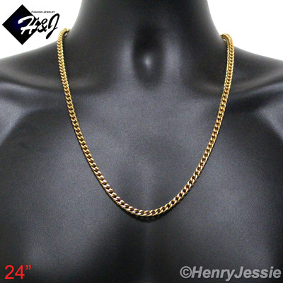 24''MEN's Stainless Steel 4.5mm Gold Plated Franco Cuban Curb Box Chain Necklace