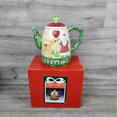 Fitz & Floyd Omnibus 1996 Christmas Seasons Greetings Teapot Santa Rudolph