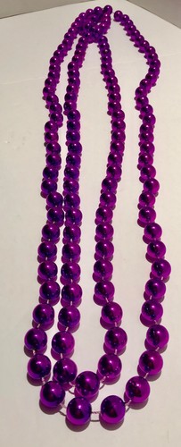 Mardi Gras Bead Very Long Necklaces Lot of 3 Pearl & Purple 48 Inch New Orleans - Picture 2 of 4