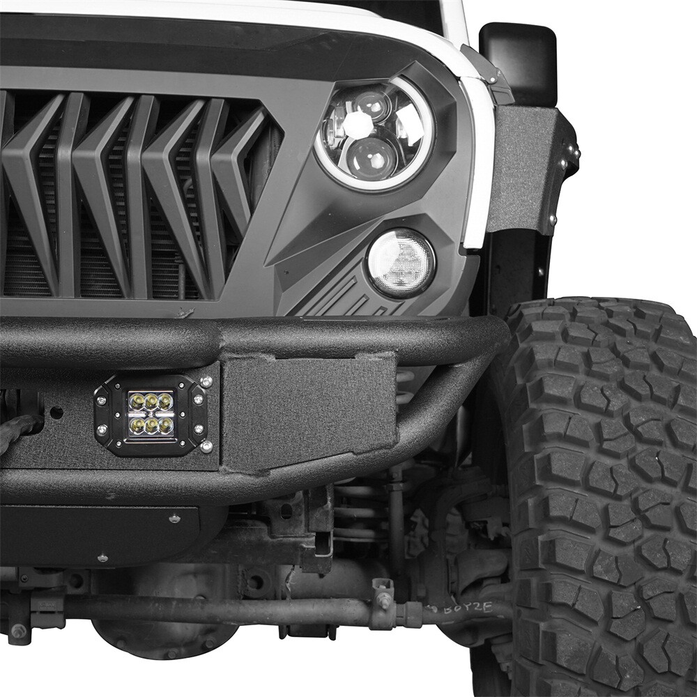 Tubular Front Bumper w/Winch Plate & LED Lights For 2007-2018 Jeep Wrangler JK