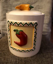 Clay Art Chili Pepper Canister /Snack Jar large 9.5"" GOOD SEAL