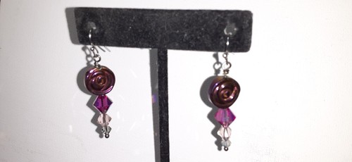 Hand-crafted S. Steel ROSE CERAMIC/Swarovski PINK OMBRE CRYSTAL earrings - Picture 3 of 4