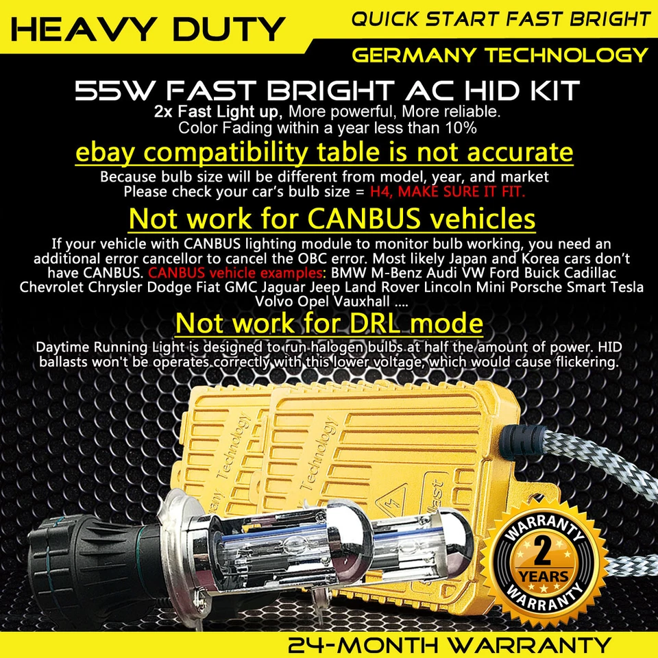 6000K 55W Heavy Duty Fast Bright H4 9003 HiLo Bi-Xenon AC HID Xenon Kit - Image 2 of 4