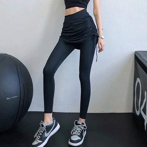 Women's Skirted Leggings High Waisted Yoga Tennis Golf Pants with Gathered Skirt - Picture 6 of 20