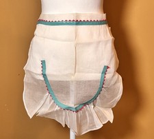 Vintage Sheer Organza Half Apron White Teal Pink Ric Rac Ruffle Retro