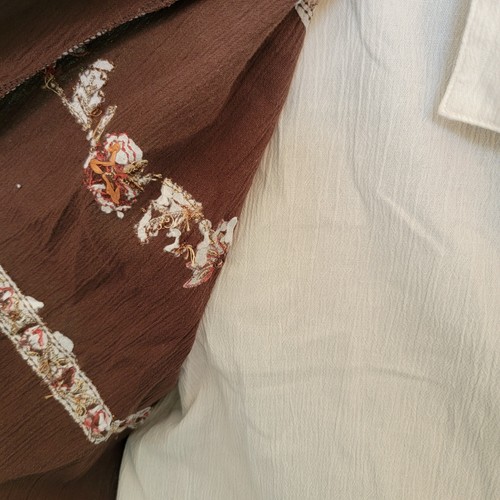 Y2K Vintage Brown White Floral Embroidered Retro Twofer Deadstock Blouse Size 14 - Picture 5 of 11