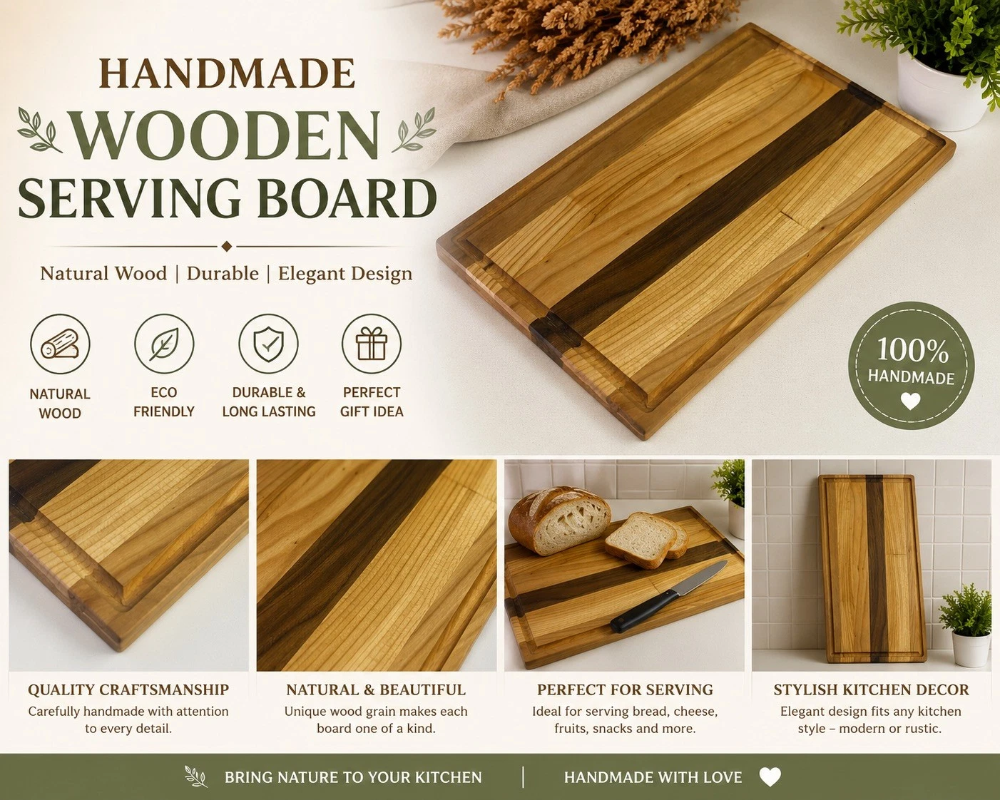 Handmade Wooden Serving Board Large Rustic Cutting Board Kitchen Tray Natural
Opens in a new window